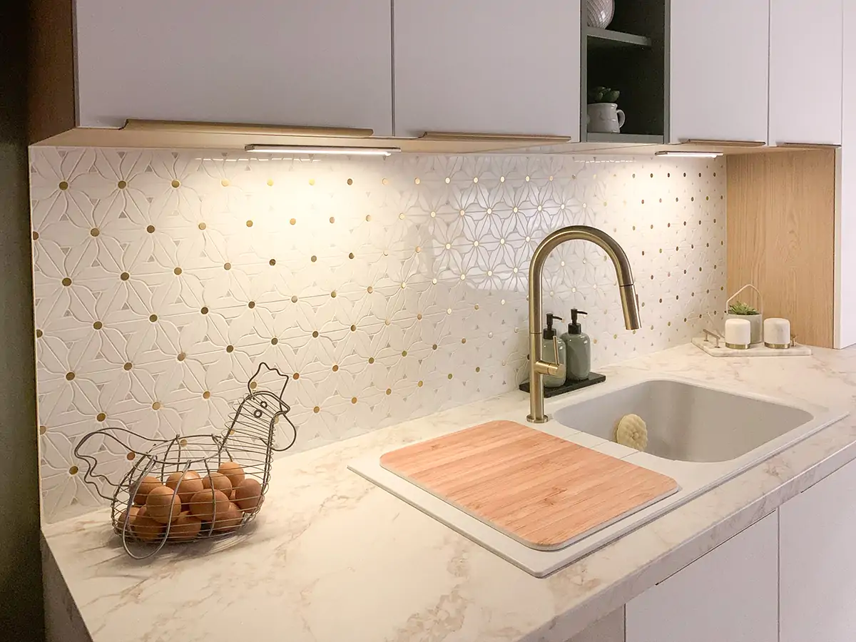 3 Flower Tiles Kitchen Bathroom Splashback Marble Wall Mosaic White Gold Decorative Wall Tiles Project Kitchen Renovation Remodel  E-Mosaictile Design Journey  3